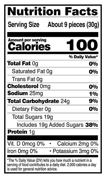 nutrition values of sour green apple flavor per package