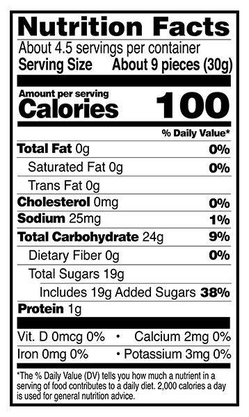 nutrition values of sour green apple flavor per package